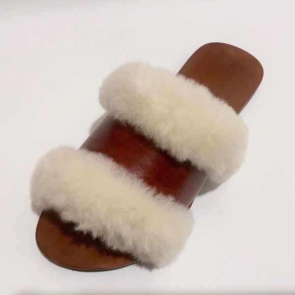 Californians Hannah Cognac genuine shearling slippers mules fashion flat sandals - Picture 16 of 16